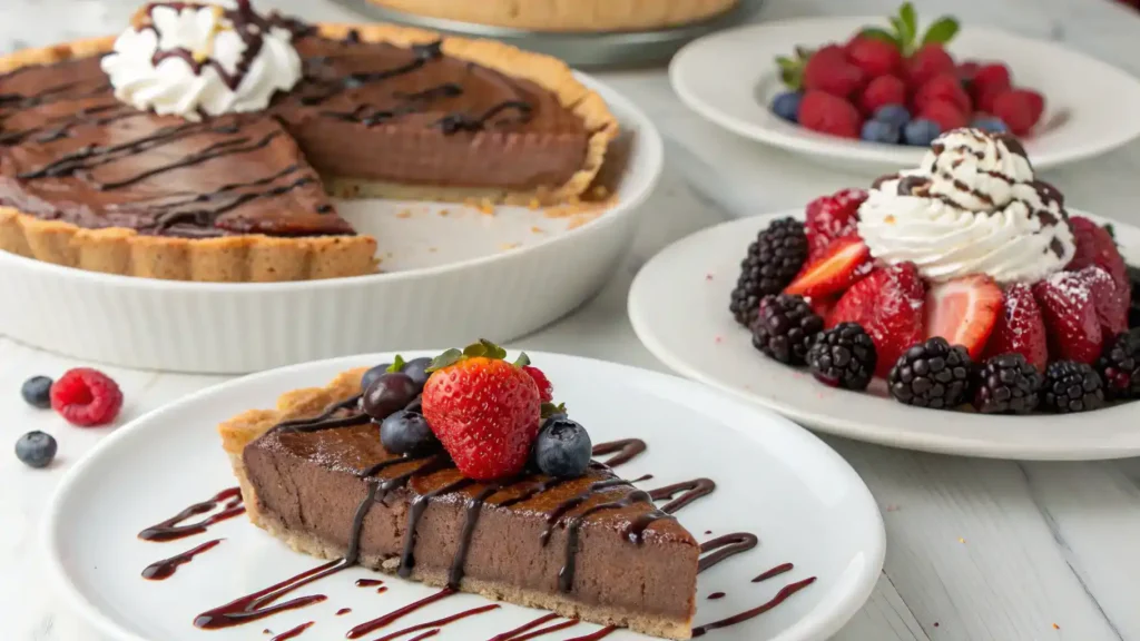 Different serving suggestions for Old Fashioned Chocolate Pie.