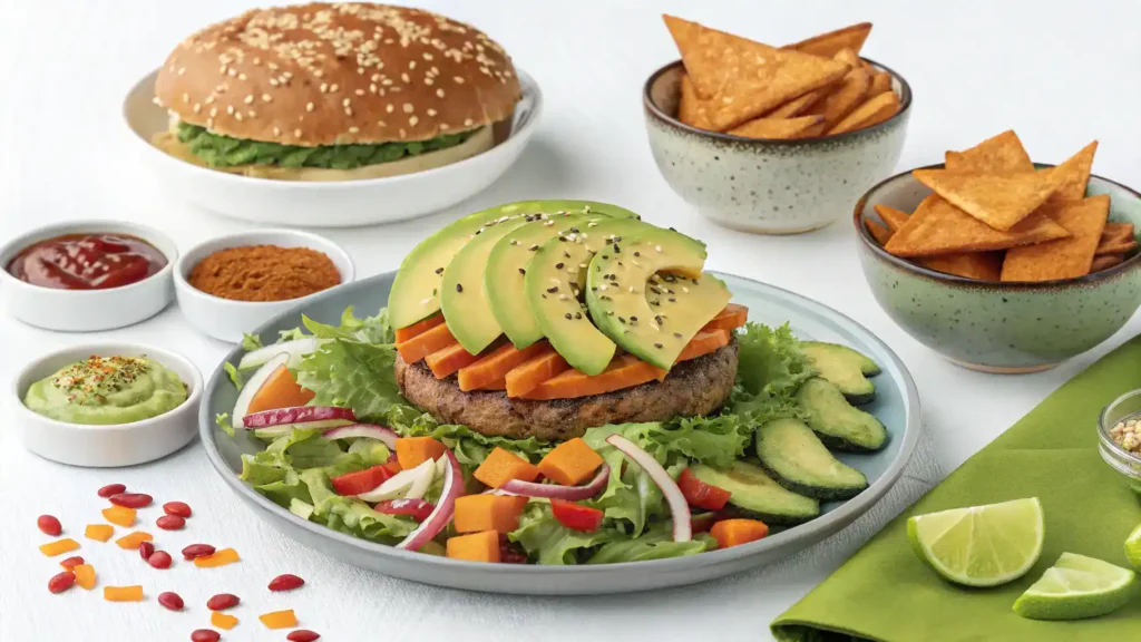 Serving suggestions for Big Mac Salad with various toppings and sides.