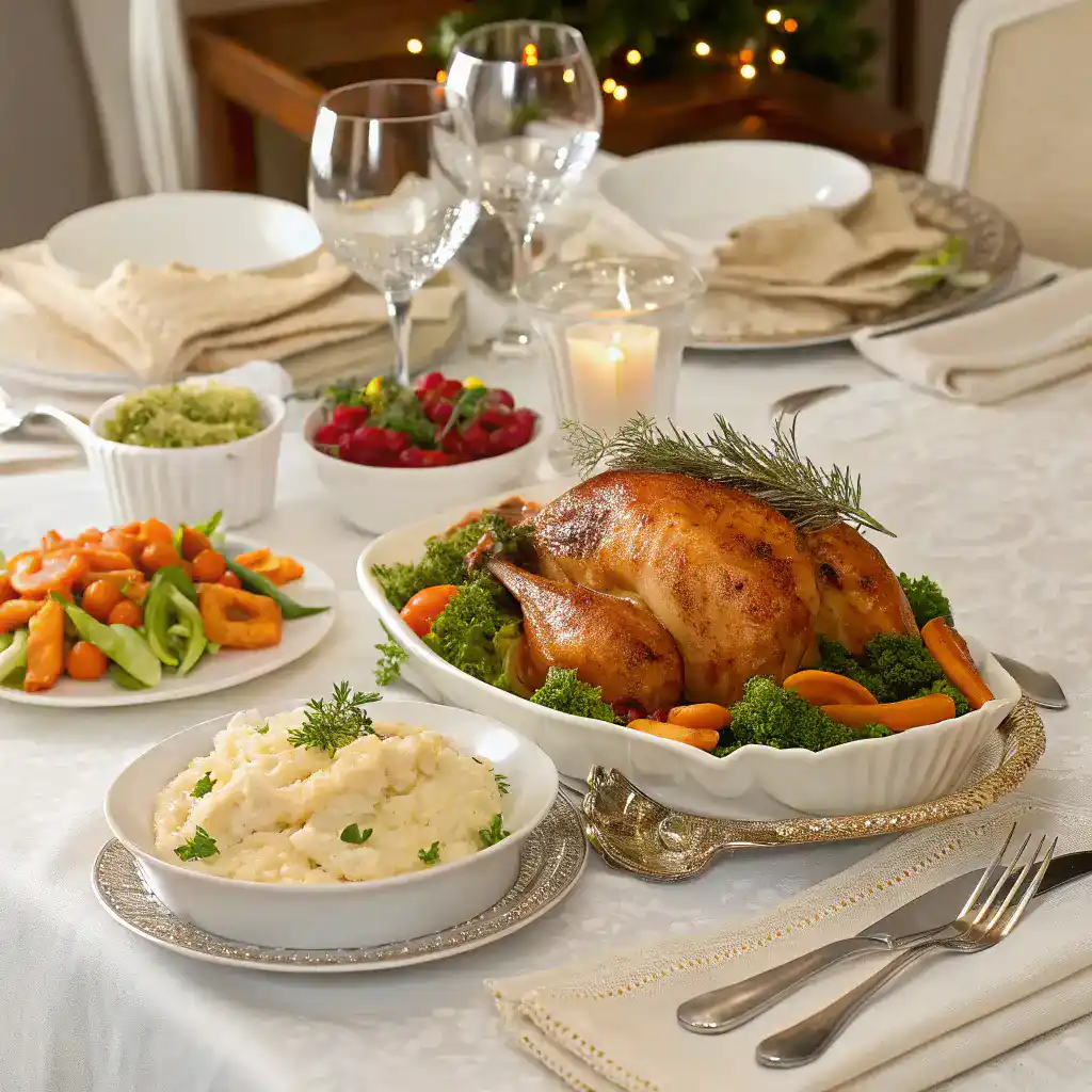 A beautifully set dinner table ready for serving.