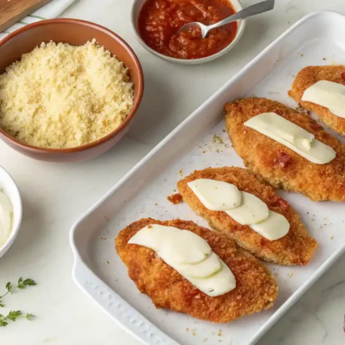 Pro tips for making Crispy Chicken Parmesan, including panko breadcrumbs and fresh mozzarella.